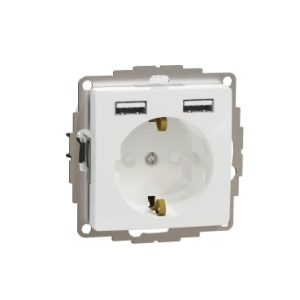 Sedna Design, Priza 2P+E+2 USB 2.4A, cu obturatoare, alb