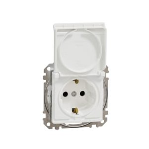 Sedna Design, Priza 2P+E cu obturatoare si capac, IP44, fara surub, alb