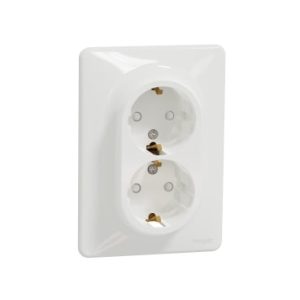 Sedna Design, Priza dubla 2P+E, cu obturatoare, alb